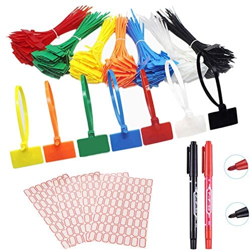 wordmo 175 Pezzi Stringicavi Etichette per fascette per cavi colorate Marcatura con etichette bianche da 264 pezzi e marcatore a 2 pezzi per gestione cavi, Gestione del cavo