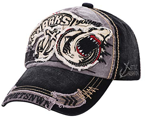 Baseball Cap Damen Baseballkappe Hai Kappe Jungen Herren Baseballmütze Patch Sonnenschutz Baseball Vintage Hip-Hop Snapback Baumwolle Strand Mütze für Sport Camping Golf