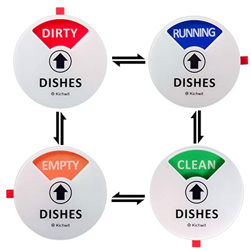Kichwit Dishwasher Magnet Clean Dirty Sign Indicator with Running and Empty Options, Works on All Dishwashers, Non-Scratch Strong Magnetic Backing, Residue Free Adhesive Included, 4 Inch, White