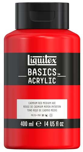 Liquitex Basics 4640151 Acrylic Paint, Mono-pigmented Artist Pigments, Lightfast, Medium Viscosity, Archival Quality, Silky Gloss Finish, 400ml Pot, Cadmium Red Medium Shade