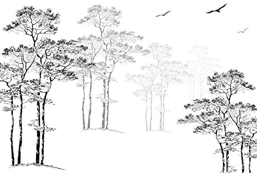 STROXTH WALLPAPER Papier Peint Panoramique Arbre Noir Et Blanc Effet 3d Sur Mesure Soie Tropical Jungle Paysage Nature Chambre Enfant Motif Chinois Adulte Salon Poster Geant Mural 400cmx280cm