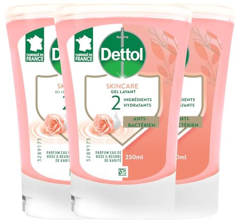 Dettol - No Touch recharge Eau de Rose & Beurre de Karité Flacon de 250 ml - 3x250ml