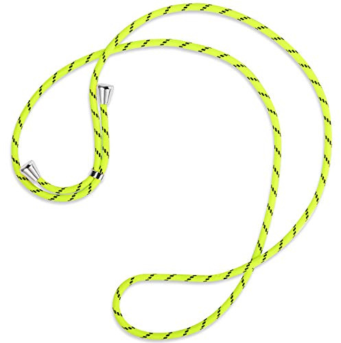 mtb more energy® Ersatz-Band für Handykette - Neon-Gelb gestreift - inklusive Endkappen (Silber) - hochwertige Austausch-Kordel - Band Seil Kette