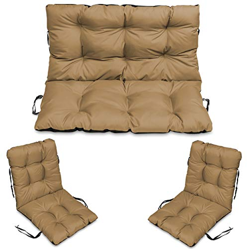 SuperKissen24. Sitzkissen Bankkissen Bankauflage - 100x50 cm und Rückenlehne 100x60 cm mit 2er 48x96 cm Stuhlkissen Set - Outdoor und Indoor - beige
