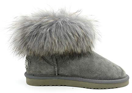OOG Damen Leder Schlupfstiefel Winter Boots Schneestiefel Outdoor rutschfest Winterschuhe Warm Gefüttert (Grey, Numeric_37)