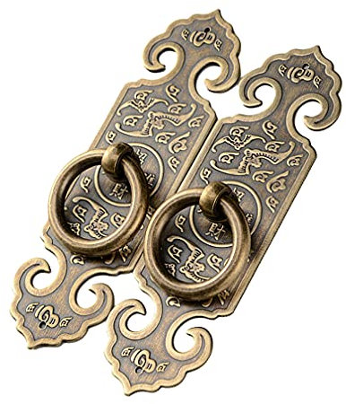 Tiazza 2Pcs Vintage Style Embossing Pattern Pulls Handle Bookcase Wardrobe Drawer Window Pure Copper Double Door Handle