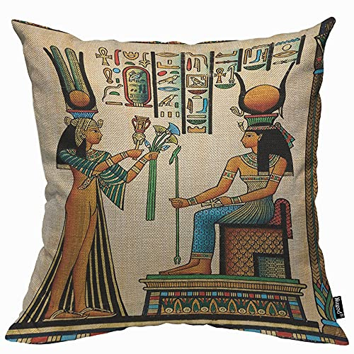 Mugod Kissenbezug mit antikem Ägyptischem Design, Papyrus zeigt Königin Nofrettari mit historischem Reihenkissen, für Herren und Damen, dekorativ, für Zuhause, Sofa, Stuhl, Couch, 45 x 45 cm