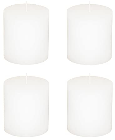 Stumpenkerzen Rustic 4er Set - Stumpenkerze, Blockkerze, Kerze, Adventskranz, Advent - Kein Ruß - Brenndauer: 75 Std. - viele Farben - 10x10 cm (Weiß)