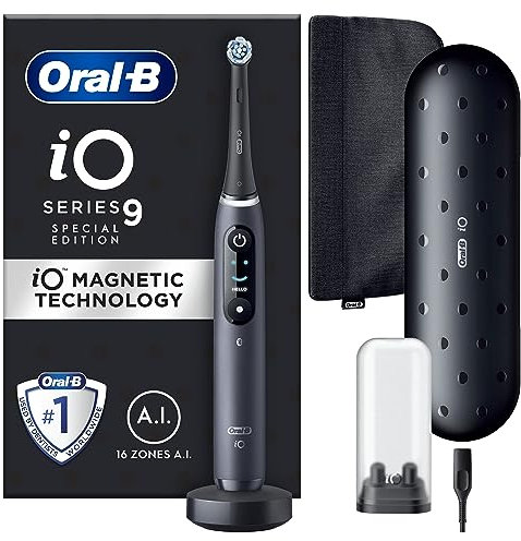 Oral-B iO9 Electric Toothbrushes For Adults, App Connected Handle, 1 Toothbrush Head, Charging Travel Case & Magnetic Pouch, 7 Modes, 2 Pin Plug, Special Edition
