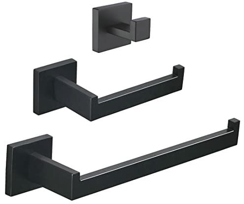 SHUNLI Black Bathroom Accessories Set Towel Rail Toilet Roll Holder Robe Hook Wall Mounted SUS304 Stainless Steel