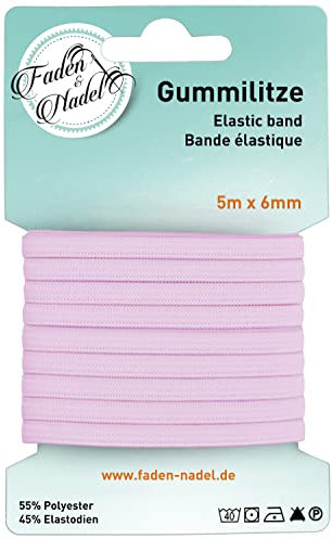 Faden & Nadel 6 mm Gummilitze : elastisches Gummiband, 10 m lang, Kochfest u. bügelbar, (Rosa)