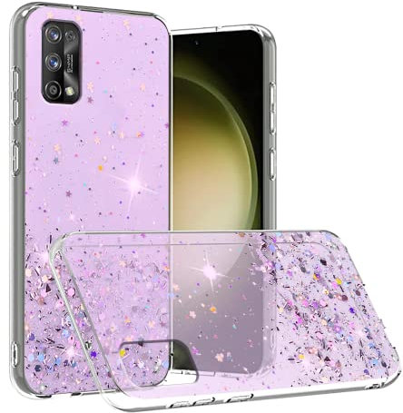 Compatibile con Cover Realme 7 Pro Glitter Trasparente,Custodia Realme 7 Pro Sottile Silicone Brillantini Case (Viola)