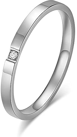 Whoiy Silberring Zirkonia, Damen Ring mit Gravur Edelstahl Solitär-Ring Am Kleinen Finger für Frauen 49 (15.6) Kostenlos Gravieren