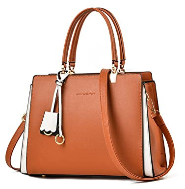 NICOLE & DORIS Damen Handtasche Elegant Henkeltasche Leder Schultertasche Frauen Umhängetasche Multifunktion Shopper Tote Tasche Mittelgroß mit Anhänger Braun