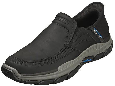 Skechers Homme RESPECTED Elgin Baskets, Black Leather, 44 EU