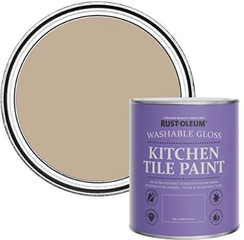 Rust-Oleum Brown Water-Resistant Kitchen Tile Paint in Gloss Finish - Salted Caramel 750ml