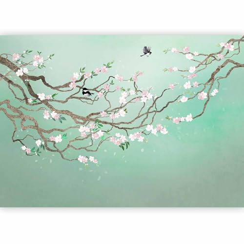 murando - Papier peint panoramique nature 400x280 cm - Revêtement mural décoration pour chambre salon cuisine - Design unique et moderne - Vert blanc marron - Oiseaux de fleurs b-A-10281-a-a