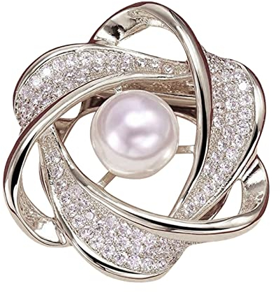 Women Elegant Pearl Floral Scarf Ring Clip Multi Functional Fashion Silk Scarf Buckle Silk Scarf Brooches Jewelry Accessories Buckle Shawl Ring Clip, Schalschnalle, (Silver, One Size)