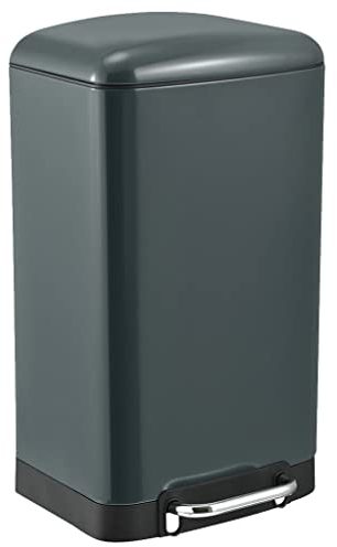 Poubelle de cuisine à pédale 40L Design GREENWICH Gris mat en acier Inox avec seau couvercle bombé