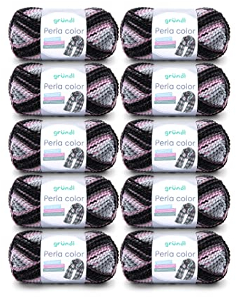 Gründl Wolle Perla color (wollähnliches Handstrickgarn aus 100% Polyester, 100 g / 90 m, Nadelstärke: 8-9, 10 x 100 g), silber-grau-rosa-schwarzbraun