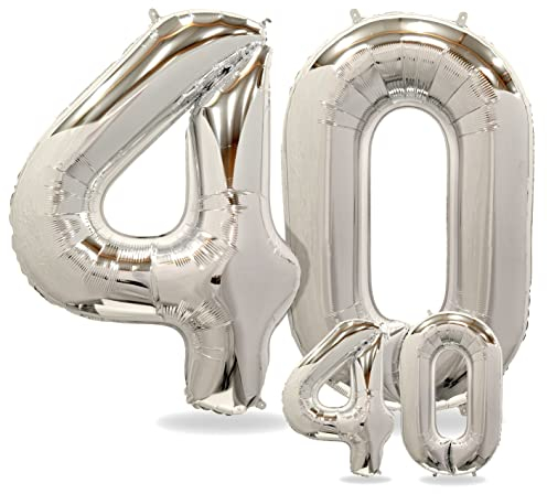 FUNXGO folienballon 40 Silber set - 2 Stück -100 & 38cm- luftballons Zahlen 40-40 Geburtstag - XXL Riesenzahl Geburtstagsdeko Set luftballon 40 silber ballon 40
