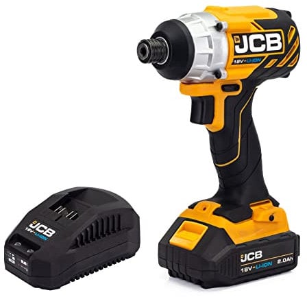 JCB 18V Brushless Cordless Impact Driver, 2.0Ah Battery, Fast Charger, Variable Speed & 1/4 Hex Quick Change Chuck, 180Nm Torque, LED Light & Belt Clip, 3 Year Warranty