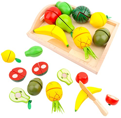 Accessoires de Cuisine en Bois pour Enfants - Fruits, Légumes et Viande - Jouet Éducatif