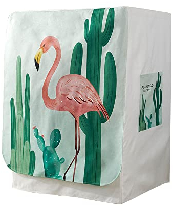 Odot Housse pour Machine à Laver Couverture Lave-Linge Anti-poussière Couverture Tumble Protection Imperméable pour Face Avant de Machine à Laver/Sèche-Linge (Cactus flamant rose,S-capacité 5-7kg)