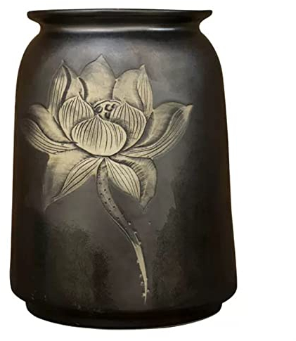 ROBAUN 29 cm hoher Sukkulenten-Übertopf aus Keramik mit Ablaufloch, Blumentopf mit Zen-Lotus-Muster for Sukkulenten, Blumen, Kakteen