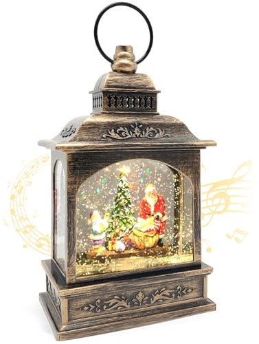 Marsyu Weihnachts Schneekugel Laterne mit Zeitschaltuhr, Beleuchtete USB/batteriebetriebene Wirbelnde Singende Wasserlaterne, Schneekugel Laterne für Erwachsene Kinder, Weihnachtsdekoration/Geschenk