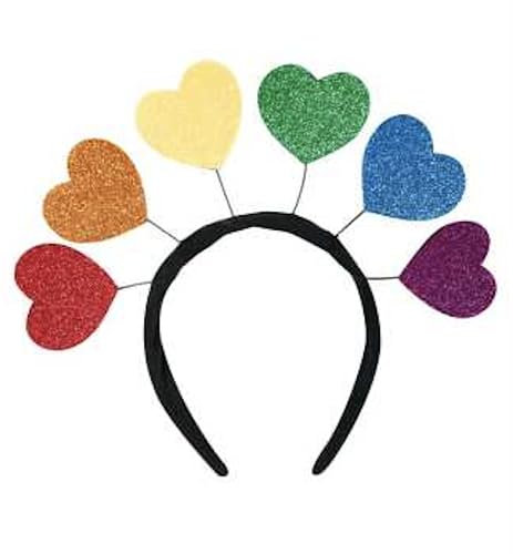 MIMIKRY Haarreif mit bunten Glitzer Herzen Regenbogen Pride JGA Festival Kostüm-Zubehör