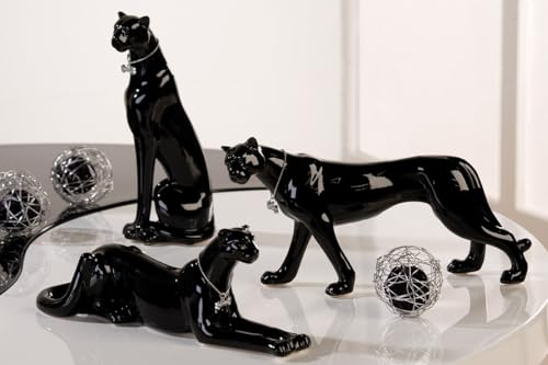 Casablanca Design Skulptur 3er Set Leoparden Keramik Leopard Panther Wohnzimmer Skulpturen Deko Modern
