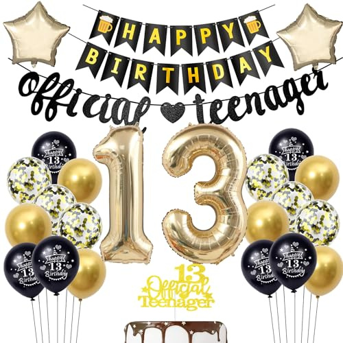 Offizielle Teenager 13. Geburtstag Deko für Mädchen Junge,Luftballon 13.Geburtstag Junge deko schwarz Gold,Offizielle Teenager Geburtstagsdeko 13 jahre Jungen ballon