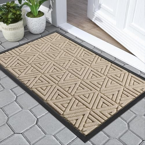 Yimobra Door Mat Outdoor Entrance, Heavy Duty Durable Front Welcome matt for Outside Home Entry, Doormat for Back Patio Floor Porch Garage Office, Low Profile, Easy Clean, 120x81 cm, Light Beige