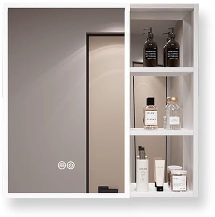 Badezimmerschränke Aus Aluminium Mit Licht Eintüriger Badezimmerspiegelschrank Wandschränke Kosmetikspiegel (Color : Weiß, S : 70 * 68cm)