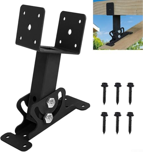 HpLive Pergola Roof Riser Bracket with 6 Screws Iron 0-180 Degrees Angle Adjustable Gazebo Support Bracket Beam Bracket with Screws for Wood Patio Pergola Beam