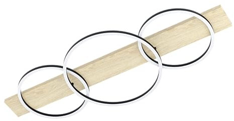EGLO LED Deckenleuchte Boyal, 3 flammige Deckenlampe aus Holz, Metall, Kunststoff, Wohnzimmerlampe in Natur, Schwarz, Weiß, FSC zertifiziert, warmweiß, L 101 cm