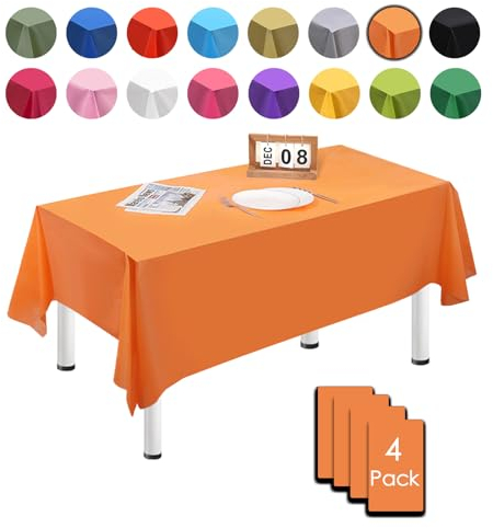 MORAINJAY 4 Stück 137cmx274cm Rechteckig Einweg Tischdecke, Orange Wasserdicht Fleckschutz Tischdecken für Geburtstagsfeier,Hochzeit, Weihnachten, Kindergeburtstag, Esszimmer, Garten,Party