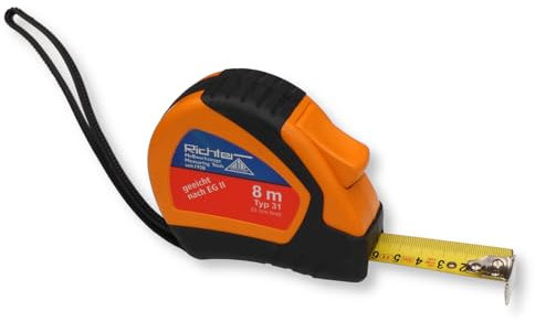 Richter Taschenrollbandmaß 8m - Maßband 25mm breit - mit Gürtelclip und Handschlaufe - gelb lackierter Bandstahl mit abriebfester Lackierung