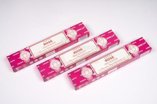 Original Satya Rose Incense Sticks Gift Pack of 3X 15G for Aromatherapy, Spa, Yoga, Weddings, Meditation, Healing, Positivity and Relaxation by Greensense