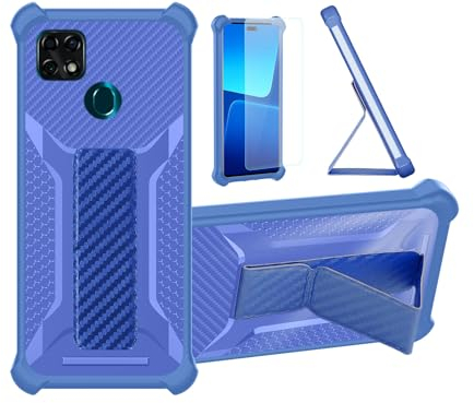 Aroepurt Hülle Für Zte Blade 10 SMART Hülle Case Handyhülle Schutzhülle Cover [mit gehärtetem Glas-Screen-Protector] Hybrid [Folding Support Magnetic] [Frosted Anti-Fingerprint] Blau