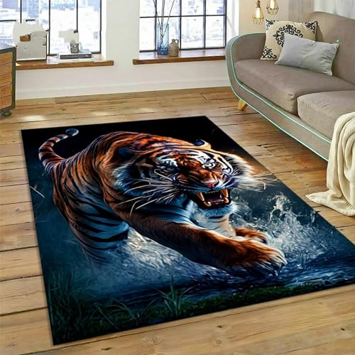 Bereichsteppich,3D-Teppich Tiger-Dschungel-Tierwelt Entscheidender Moment Gedruckt Wohnkultur rutschfest Weich,Kinderzimmer-Teppich - Polyester-Soft-Touch 200 X 300 cm -0H2R3Y7H0F2A4Z7A9X0