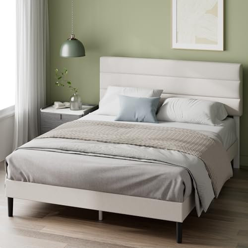Zinus Piper Bett 180x200 cm - Höhe 30 cm - Gepolstertes Bettgestell mit Kopfteil - Lattenrost aus Holz - Kein Boxspring erforderlich – Dunkelgrau, Off White