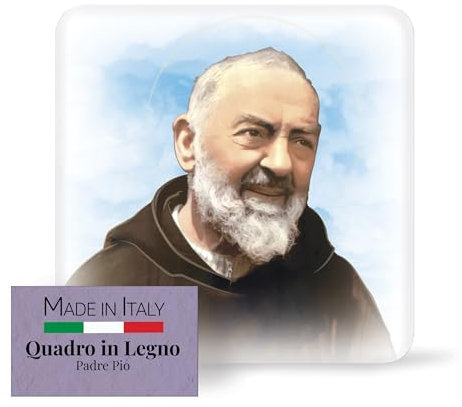 Fratelli Bonella – Standbild mit Padre Pio – Geformtes Holzbild mit Geschenkbox – Religiöses Ornament 10 x 10 cm