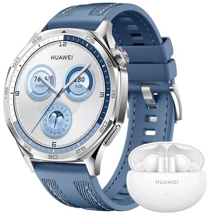 HUAWEI WATCH GT 5 46mm Smartwatch, All-new Running and Cycling Sports, Health Tracking, up to 14 Days Battery Life, Compatible with iOS and Android+FreeBuds 5i, Blue