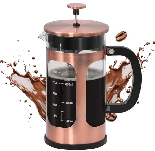 Panana Cafetiere French Press Coffee Maker with Capacity of 1000ml / 6 cup Large Coffee Press for Coffee Maker Tea Maker in Home Office or Travel Heat-Resistant Caffettiera (Copper)