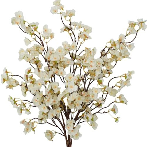 Flores artificiales de cerezo, 3 tallos de flores de cerezo de imitación de seda sintética, ramas de flores de melocotón, 104 cm, tallos largos para arreglos de jarrones, mesa de boda, jardín,