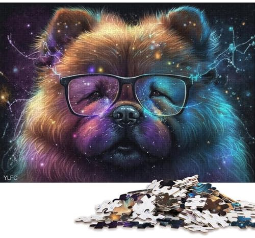 Puzzle mit 1000 Teilen, Chow-Chow mit Brille, Puzzle für Kinder, Holzpuzzle, Familienaktivität, 75 x 50 cm