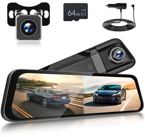 Spiegel Dashcam mit Rückfahrkamera, Dash Cam Auto Kamera Dual 1080P, 9.66 IPS-Touchscreen, Rückspiegel Kamera Vorne Hinten,Kostenlose 64-GB-Karte, Nachtsicht, 24 Stunden-Aufnahme, HDR,150°Weitwinkel