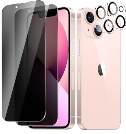 BIESHKJ 2+2 Stück, Sichtschutz schutzfolie für iPhone 13 Mini, 2 Stück Anti-Spy Panzer Schutz Glas + 2 Stück Kameraschutz, HD-Hartglasfolie, 9h-Härte, Kratzfest, Blasenfrei